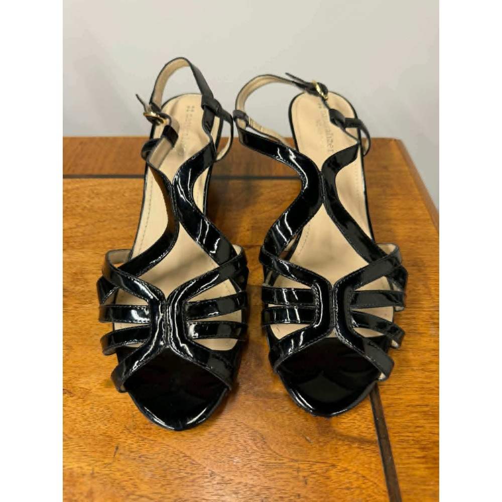 Naturalizer  Womens 11 W Black Patent Strappy Low Wedge Sandals Open Toe